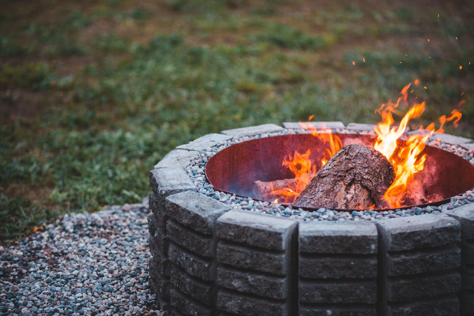 Fire bowl burning on a patio