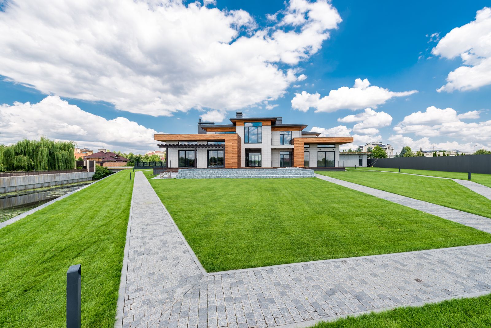 Modern home exterior with new landscaping concept